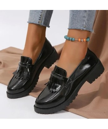 mocassin orthopédique femme vernis à franges en linge